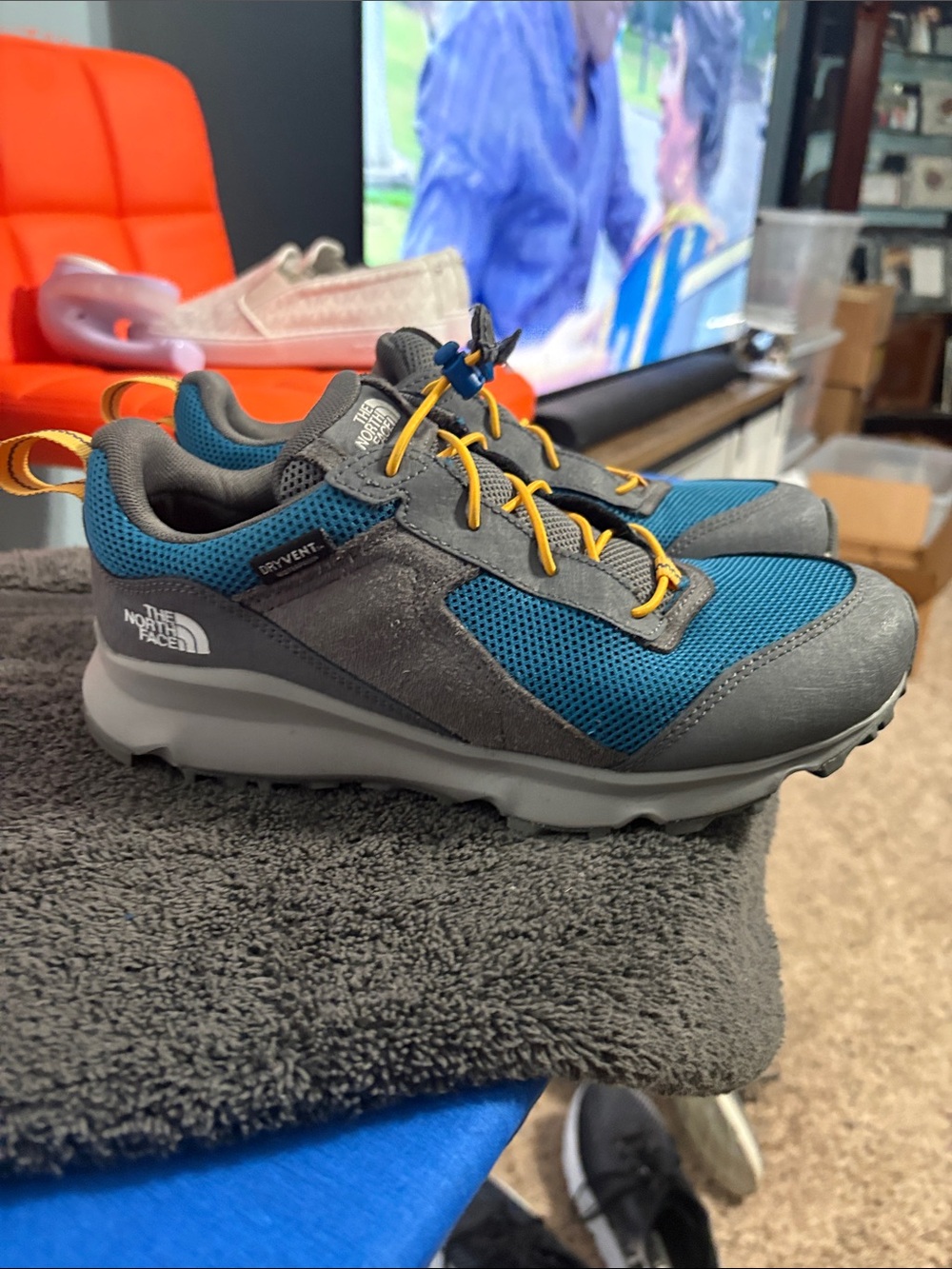 The North Face Blue and Gray Outdoor Trail Shoes with Yellow Laces